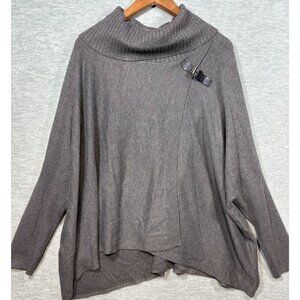 Calvin Klein Womens‎ Sweater L/XL Gray Knit Poncho Wrap Turtleneck Buckle